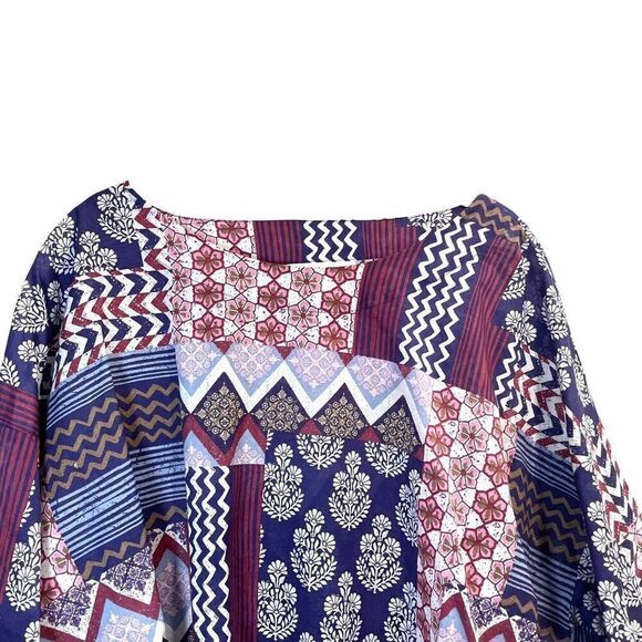 J. Jill boxy patchwork print organic cotton top blouse Size L boho lagenlook flo - Picture 3 of 8